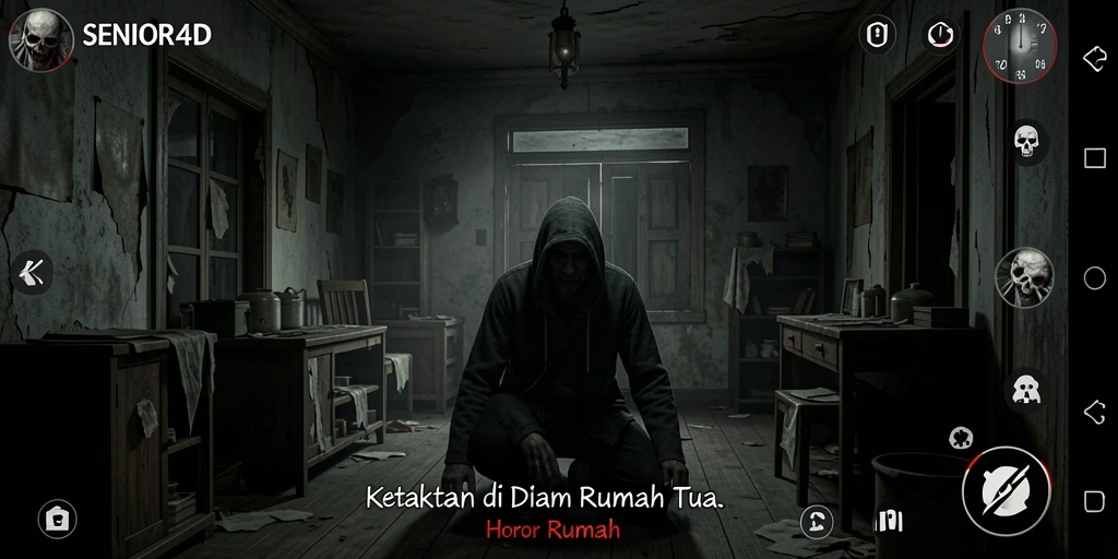 Tampilan antarmuka permainan SENIOR4D yang menyeramkan dan menarik.