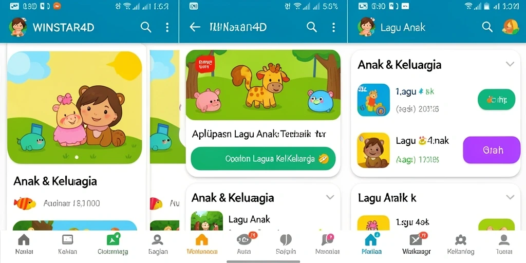 Antarmuka aplikasi WINSTAR4D dengan berbagai lagu anak.
